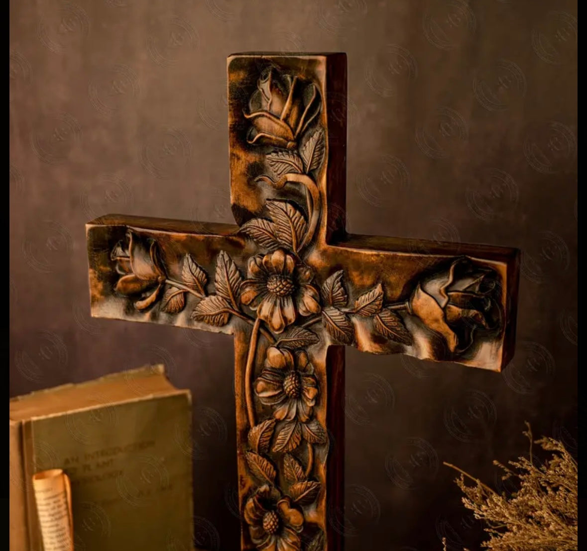 Vintage Wooden Cross with Roses