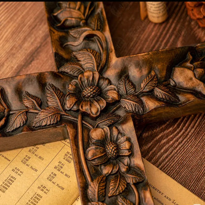 Vintage Wooden Cross with Roses