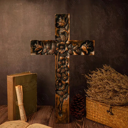 Vintage Wooden Cross with Roses