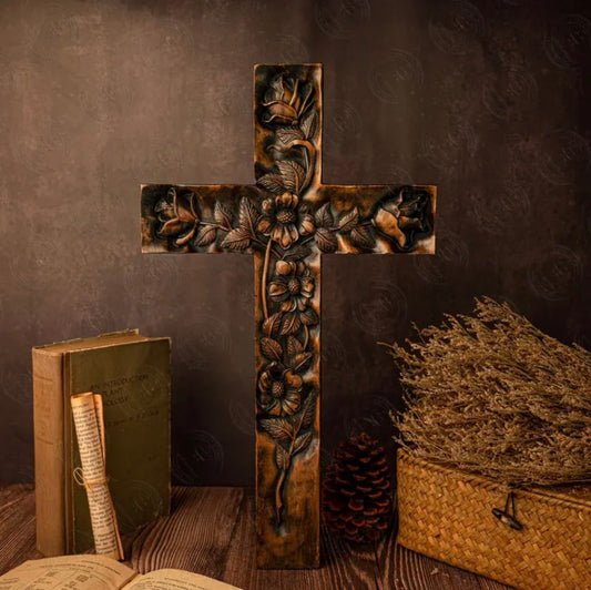 Vintage Wooden Cross with Roses